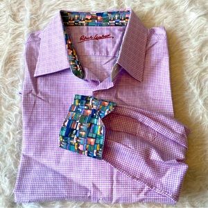 Robert Graham purple check button up dress shirt size L/XL 17 neck